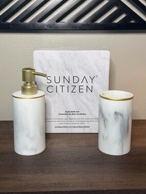 Sunday Citizen White Marble Bath Accessory Set with Gold Accents